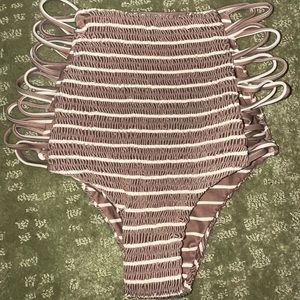 RARE Tori Praver Brown & Cream High Waisted Bikini Bottoms